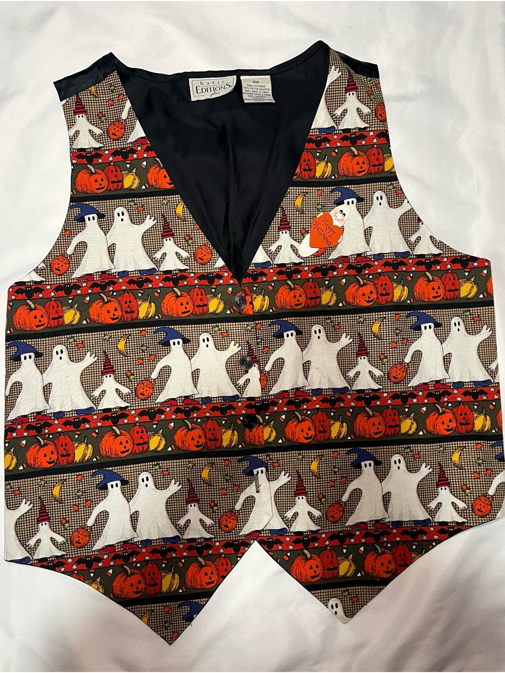 Vintage 90s Basic Editions Halloween Ghost Vest Wooden Pin Women’s 16W